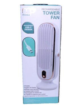 White Meridian Point Originals Rechargeable USB Mini Tower Fan 10.5x3.6x3.2" New